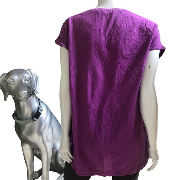 Athleta Embroidered V-Neck Purple Cotton Short Sleeve Shirt Women's Size Small - Picture 3 of 7